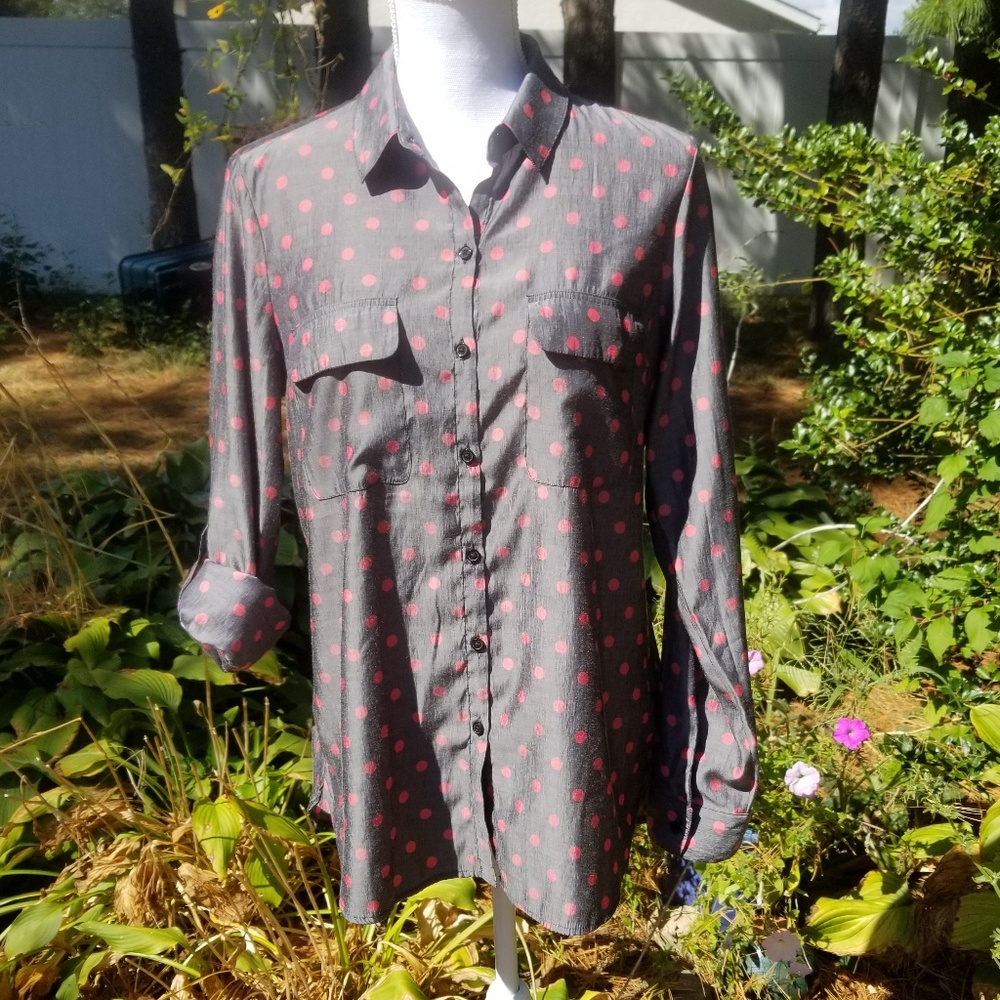 Dark Gray with Red Polka Dots Button Down